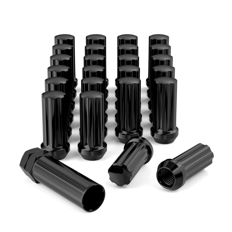 FLYCLE 14x1.5 Wheel Lug Nuts, 24 pcs Black M14x1.5 Lug Nut Closed End Long Extended XL Spline with 1 Socket Key for Silverado 1500 Tahoe Avalanche Sierra 1500 Yukon Escalade 6 Lug Aftermarket Wheels - Image 1